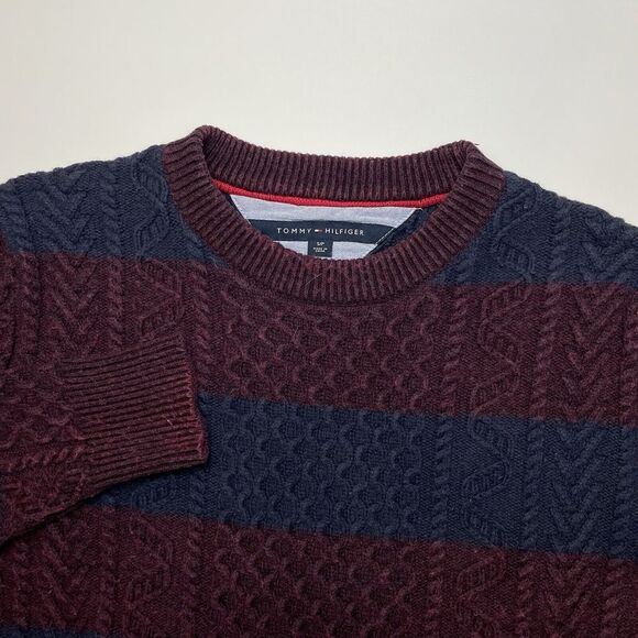 Tommy Hilfiger Other - Tommy Hilfiger Cable Knit Sweater Small Pullover Wool Blend Long Sleeve Blue Red